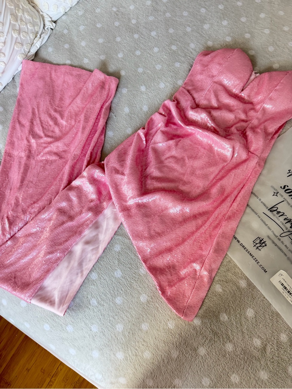 Strapless Pink Bustier Sequin Dress